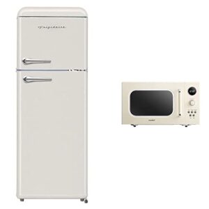 frigidaire efr756-cream efr756, 2 door apartment size retro refrigerator with top freezer, chrome handles, 7.5 cu ft, cream & comfee' cm-m092aat retro microwave with 9 preset programs, 0.9 cu.ft,