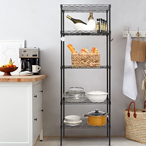 Karl home 5 Tier Wire Shelving Unit Height Adjustable Storage Metal Shelf, Heavy Duty Garage Rack for Office, Kitchen, Laundry (21.3" L x 11.4" W x 59.1" H, Black)