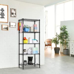 Karl home 5 Tier Wire Shelving Unit Height Adjustable Storage Metal Shelf, Heavy Duty Garage Rack for Office, Kitchen, Laundry (21.3" L x 11.4" W x 59.1" H, Black)