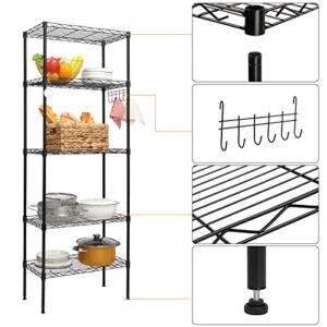 Karl home 5 Tier Wire Shelving Unit Height Adjustable Storage Metal Shelf, Heavy Duty Garage Rack for Office, Kitchen, Laundry (21.3" L x 11.4" W x 59.1" H, Black)