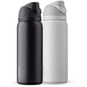 owala freesip insulated stainless steel water bottle with straw for sports and travel, bpa-free, 24-ounce 2-pack, shy marshmallow and very, very dark