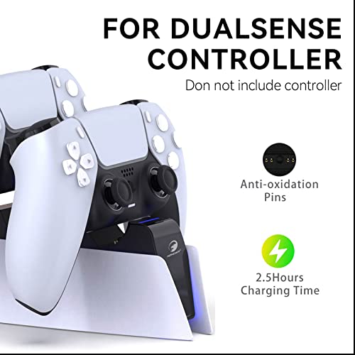 Ps5 Controller Charging Station,Playstation 5 Controller with Fast Switch Dock AC Adapter,DualSense Controller Station ps5 Stand,Playstation 5 Accessories Dock with LED Charging Display HONCAM-White