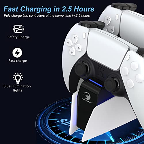 Ps5 Controller Charging Station,Playstation 5 Controller with Fast Switch Dock AC Adapter,DualSense Controller Station ps5 Stand,Playstation 5 Accessories Dock with LED Charging Display HONCAM-White