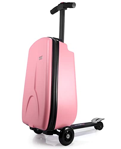 iubest Scooter Luggage Carry On Scooter Suitcase for Kids Age 4-15, Detachable & Foldable 4 in 1 Kids Suitcase, Multifunctional Ride On Travel Trolley Scooter Combo-Pink