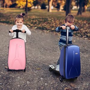 iubest Scooter Luggage Carry On Scooter Suitcase for Kids Age 4-15, Detachable & Foldable 4 in 1 Kids Suitcase, Multifunctional Ride On Travel Trolley Scooter Combo-Pink