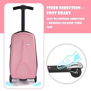 iubest Scooter Luggage Carry On Scooter Suitcase for Kids Age 4-15, Detachable & Foldable 4 in 1 Kids Suitcase, Multifunctional Ride On Travel Trolley Scooter Combo-Pink