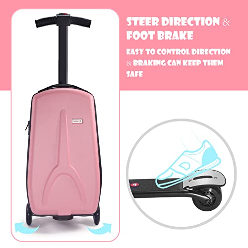 iubest Scooter Luggage Carry On Scooter Suitcase for Kids Age 4-15, Detachable & Foldable 4 in 1 Kids Suitcase, Multifunctional Ride On Travel Trolley Scooter Combo-Pink