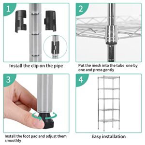 XXkseh 5 Tier Storage Shelves Wire Shelving Unit Adjustable Metal Shelf Heavy Duty Garage Storage Rack Wire Shelves Display Rack for Laundry Livingroom Kitchen, 16.7" L×11.8" W×47.6" H, Chrome