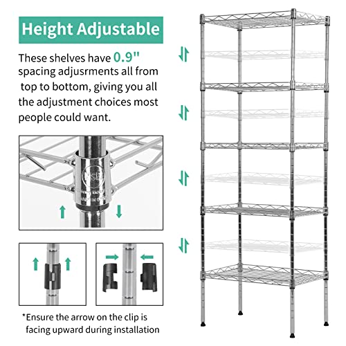 XXkseh 5 Tier Storage Shelves Wire Shelving Unit Adjustable Metal Shelf Heavy Duty Garage Storage Rack Wire Shelves Display Rack for Laundry Livingroom Kitchen, 16.7" L×11.8" W×47.6" H, Chrome