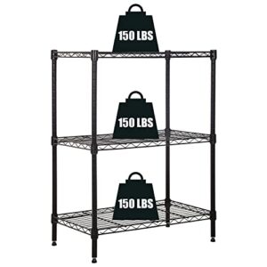 3-tier storage shelves adjustable, mghh wire shelving heavy duty storage rack(150 lbs loading capacity/ shelf) metal shelf organizer wire rack shelf for pantry garage kitchen 23"d x12"w x 30"h -black