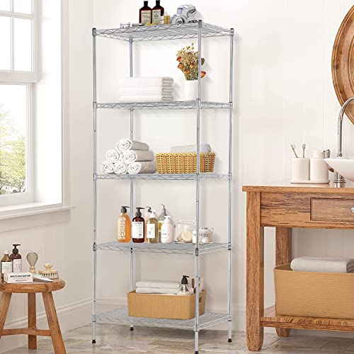 Wire Shelving Unit, NSF 5-Tier Shelf Utility Steel Commercial Grade Storage Shelves 24" L x 14" W x 60" H Heavy Duty Metal Shelves Organizer Rack with Leveling Feet for Kitchen Office Garage, Chrome
