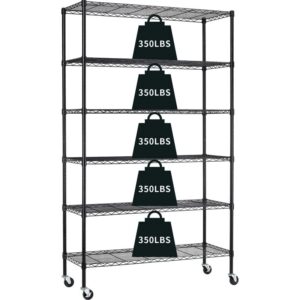 mghh 6-tier storage shelf, wire shelving on casters, nsf height adjustable heavy duty metal rack with wheels for office bathroom kitchen garage organization 2100 lbs capacity-48 l×18" w×82" h-black