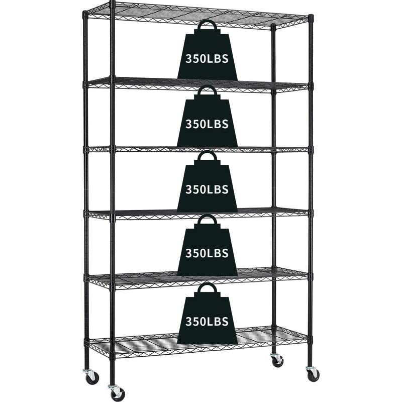 MGHH 6-Tier Storage Shelf, Wire Shelving on Casters, NSF Height Adjustable Heavy Duty Metal Rack with Wheels for Office Bathroom Kitchen Garage Organization 2100 LBS Capacity-48 L×18" W×82" H-Black