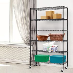 MGHH 6-Tier Storage Shelf, Wire Shelving on Casters, NSF Height Adjustable Heavy Duty Metal Rack with Wheels for Office Bathroom Kitchen Garage Organization 2100 LBS Capacity-48 L×18" W×82" H-Black