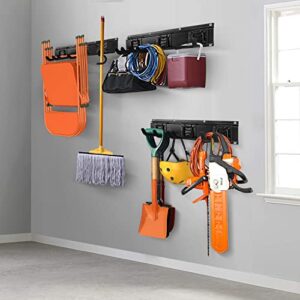 Garage Tool Storage Rack, Wall Organization Hanger with 4 Mop Holder and 8 PCs 8-inch Hooks, Organizer Holders for Landscaping Equipment, Hedge Trimmer, Brooms, Hoses, Folding Chairs, Ladders, etc.