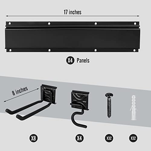 Garage Tool Storage Rack, Wall Organization Hanger with 4 Mop Holder and 8 PCs 8-inch Hooks, Organizer Holders for Landscaping Equipment, Hedge Trimmer, Brooms, Hoses, Folding Chairs, Ladders, etc.