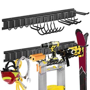 tappio 12pcs tool storage rack, wall mount tool organizer, 48inch with 11 adjustable hooks uper heavy duty steel garden tool organizer wall holders