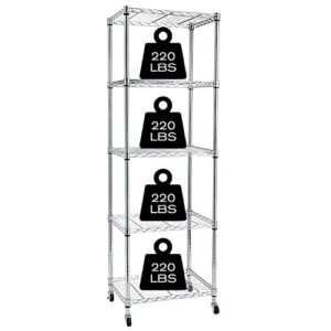 lovinland heavy duty 5-shelf shelving units and storage on wheels, adjustable carbon steel wire unit rack for garage, kitchen, office