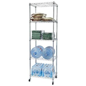 Lovinland Heavy Duty 5-Shelf Shelving Units and Storage on Wheels, Adjustable Carbon Steel Wire Unit Rack for Garage, Kitchen, Office