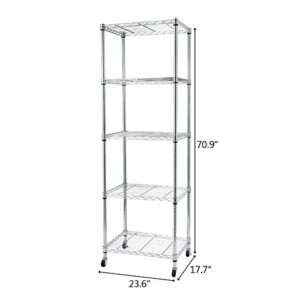 Lovinland Heavy Duty 5-Shelf Shelving Units and Storage on Wheels, Adjustable Carbon Steel Wire Unit Rack for Garage, Kitchen, Office