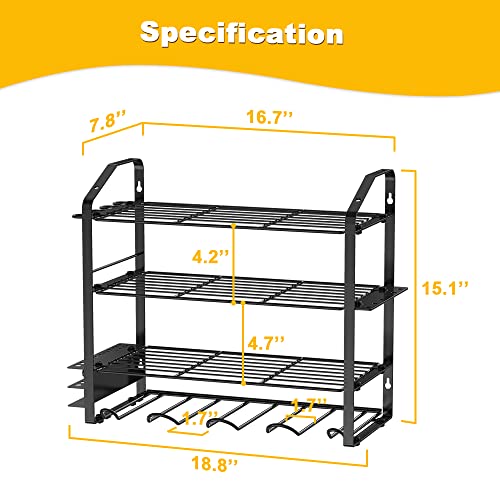 Kcysta Power Tool Organizer, 4 Tier Power Tool Organizer Wall Mount, Heavy Duty Tool Organizers with Drill Holder, Tool Rack Tool Holder Storage Tool Shelf, Black