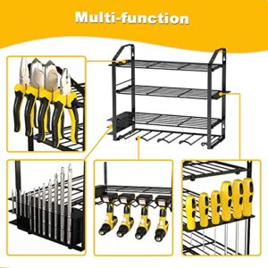 Kcysta Power Tool Organizer, 4 Tier Power Tool Organizer Wall Mount, Heavy Duty Tool Organizers with Drill Holder, Tool Rack Tool Holder Storage Tool Shelf, Black