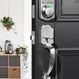 Veise Fingerprint Door Lock Set, Keyless Entry Door Lock, Front Door Handle Sets, Electronic Keypad Deadbolt with Lever Handle, 2 Keys, Auto Lock, Code Door Lock, Easy Installation, Satin Nickel