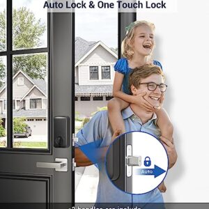Veise Fingerprint Door Lock Set, Keyless Entry Door Lock, Front Door Handle Sets, Electronic Keypad Deadbolt with Lever Handle, 2 Keys, Auto Lock, Code Door Lock, Easy Installation, Satin Nickel