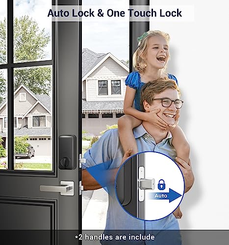 Veise Fingerprint Door Lock Set, Keyless Entry Door Lock, Front Door Handle Sets, Electronic Keypad Deadbolt with Lever Handle, 2 Keys, Auto Lock, Code Door Lock, Easy Installation, Satin Nickel