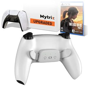 mytrix customized controller with 2 remappable paddles for playstation 5 (ps5), programmable back buttons with fast turbo auto-fire, 3 setup saving slots onboard switch - white, with tlou part 1