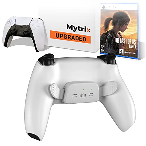 Mytrix Customized Controller with 2 Remappable Paddles for PlayStation 5 (PS5), Programmable Back Buttons with Fast Turbo Auto-Fire, 3 Setup Saving Slots Onboard Switch - White, with TLOU Part 1