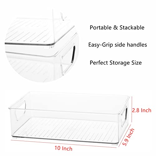 Cq acrylic Set of 4 Refrigerator Organizer Bins Stackable Plastic Clear Food Storage Bin with Handles for Pantry, Freezer, Fridge, Cabinet, Kitchen Countertops BPA Free