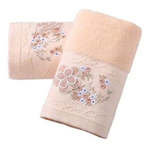 yiluomo pink hand towels set of 2 stereoscopic flower embroidered decorative 100% cotton super soft highly absorbent terry hand towels for bathroom gift 13 x 29 inch