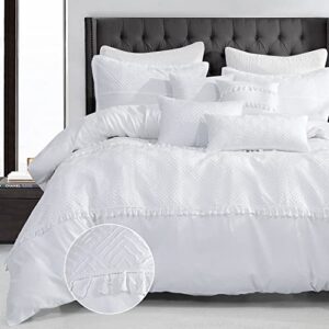 brhf 7 pcs boho embossed comforter set with handcrafted tassel king, white textured down alternative bedding set for bedroom, lightweight bed in a bag - 1 comforter, 2 shams, 4 pillows