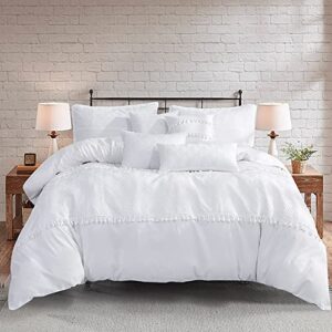 BRHF 7 PCS Boho Embossed Comforter Set with Handcrafted Tassel King, White Textured Down Alternative Bedding Set for Bedroom, Lightweight Bed in A Bag - 1 Comforter, 2 Shams, 4 Pillows