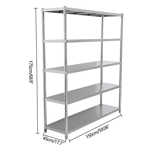 LiFuJunDong Stainless Steel Shelves Kitchen Shelving 59x17.7x68.9 Inch 5 Tier Heavy Duty Shelf Metal Rack Shelving Units and Storage for Kitchen and Garage