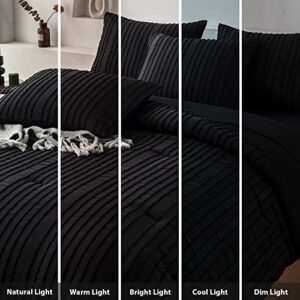 WARMDERN Black Comforter Set Queen Size Soft Bedding Sets Boho Striped Pattern Comforter Set Lightweight Comforter for All Season Down Alternative Comforter Bed in A Bag 7 Piece(Queen, Black)