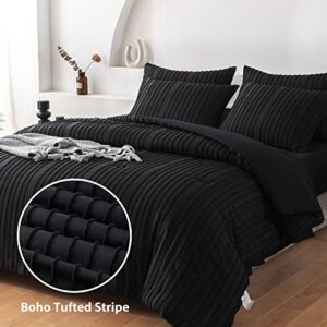 WARMDERN Black Comforter Set Queen Size Soft Bedding Sets Boho Striped Pattern Comforter Set Lightweight Comforter for All Season Down Alternative Comforter Bed in A Bag 7 Piece(Queen, Black)