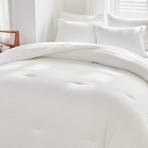 WARMDERN White Comforter Set King Size Waffle Weave Lightweight Bedding Comforter Sets Soft Microfiber Down Alternative Comforter 7 Pieces Bed in A Bag All Season(White, King)