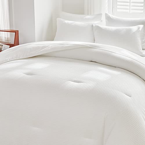 WARMDERN White Comforter Set King Size Waffle Weave Lightweight Bedding Comforter Sets Soft Microfiber Down Alternative Comforter 7 Pieces Bed in A Bag All Season(White, King)