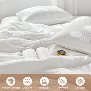 WARMDERN White Comforter Set King Size Waffle Weave Lightweight Bedding Comforter Sets Soft Microfiber Down Alternative Comforter 7 Pieces Bed in A Bag All Season(White, King)