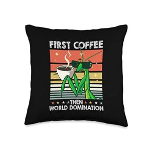 praying mantis gifts & accessories retro insect sunglasses coffee-vintage praying mantis throw pillow, 16x16, multicolor