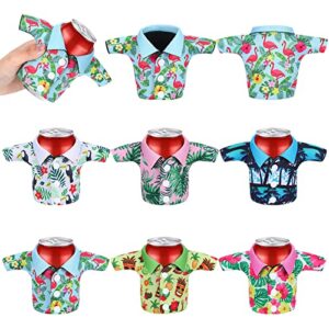 Funtery 6 Pack 12 oz Can Cooler Sleeves Funny Hawaii Can Shirt Neoprene Tiny Coat Can Jacket for Tropical Aloha Luau Beach Birthday Party Supplies