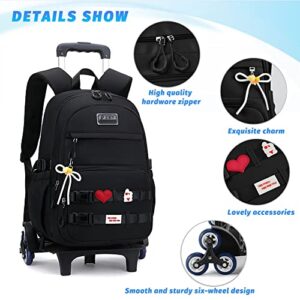 Voici et Voila Rolling Backpack for Girls Wheeled Backpack Roller Backpack for Kids 6 Wheels Backpack with Wheels Girls Solid Color Cute Elementary Roller School Bag for Girls