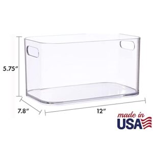 STORi Bliss 12"x 8" Open Compartment Clear Plastic Organizer | Rectangular Makeup and Vanity Storage Bin and Pantry Caddy with Pass-Through Handles | Round Corner Design | Made in USA