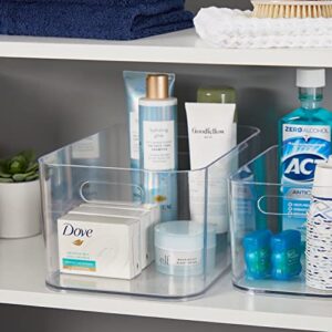 STORi Bliss 12"x 8" Open Compartment Clear Plastic Organizer | Rectangular Makeup and Vanity Storage Bin and Pantry Caddy with Pass-Through Handles | Round Corner Design | Made in USA