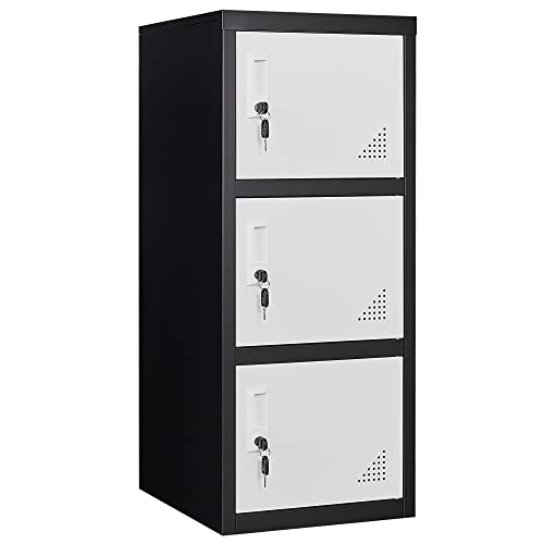 ZONLESON Metal Locker Storage Cabinet for School, Gym, Home, Office Employee Lock Box,Steel Organizer with 3 Doors & Keys,Steel Storage Cabinet