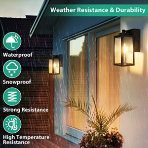 Lamomo Outdoor Wall Lights, 2 Pack Dusk to Dawn Porch Light with GFCI Outlet, Anti-Rust Waterproof Black Exterior Light Fixture, Outside Front Wall Sconce for House, Doorway, Glass Shades, E26 Socket