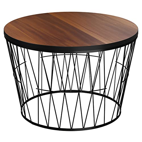 Lavish Home Coffee Table with Geometric Base, Walnut