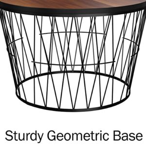 Lavish Home Coffee Table with Geometric Base, Walnut